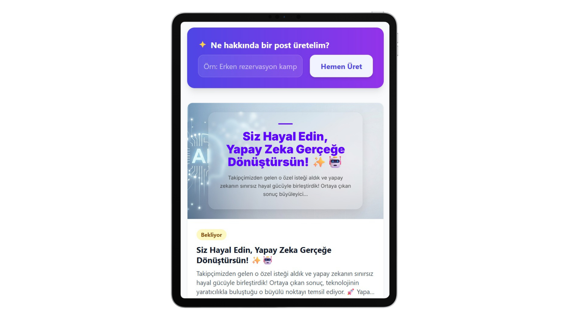 Yapay Zeka Destekli Sosyal Medya Post Oluşturma Platformu